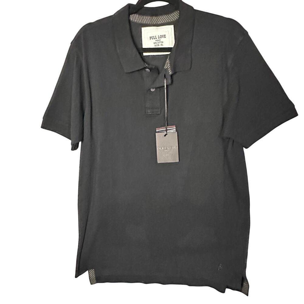 Mens NWT Pull Love short sleeve black polo shirt slim fit size XL